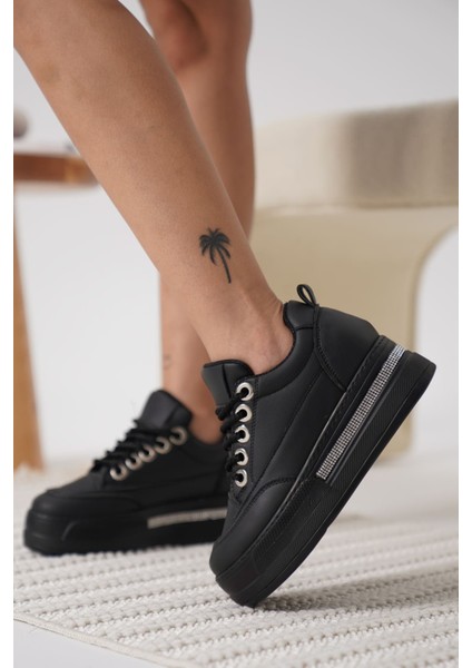 Lunora Premium Yüksek Taban Siyah 8 cm Gizli Topuk Kadın Sneaker fırsatları