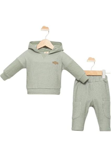 15582 Erkek Bebek Yaka Detaylı Kapüşonlu 2'li Takım