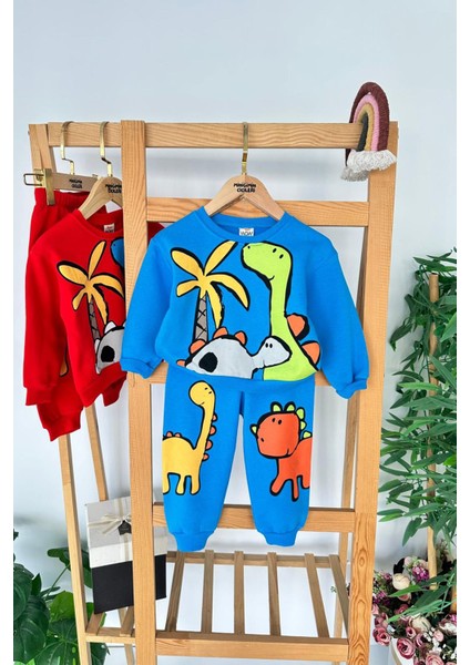 Dino Baskılı Renkli Erkek Çocuk 2 Li kışlık takım - Mavi fiyatları