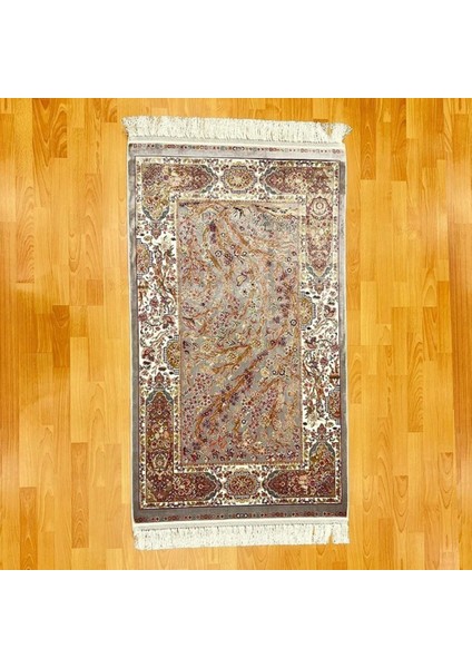 Hayat Ağacı Desenli 90 X150 cm Ipek Halı Gri
