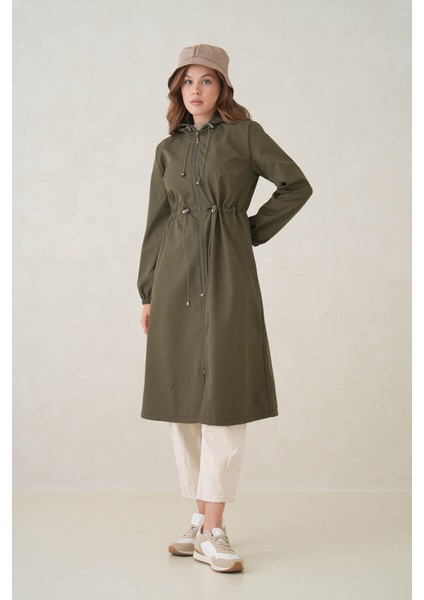 Su Geçirmez Kapüşonlu Fermuarlı Sık Dokuma Kadın Trençkot fiyatları