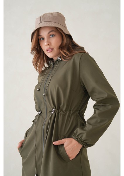 Su Geçirmez Kapüşonlu Fermuarlı Sık Dokuma Kadın Trençkot fırsatları