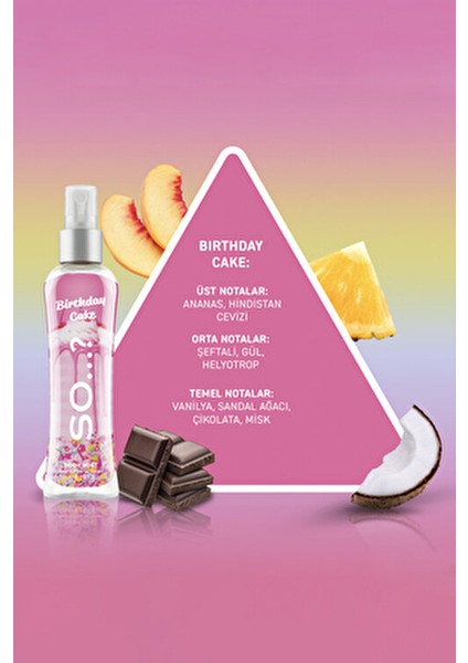 So...? Birthday Cake Vücut Spreyi Meyvemsi Koku 100 ml Vegan ve Geri Dönüştürülebilir Ambalaj