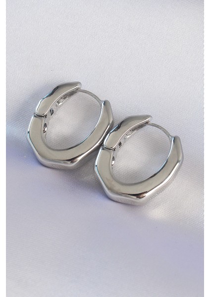 Pirinç Gümüş Renk Kalın Kemik Model Küpe