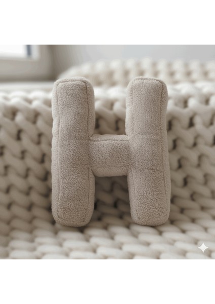 Litera, H Harfi, Yastık, Kırlent, Elyaf Dolgulu, Welsoft Kumaş, 40 cm