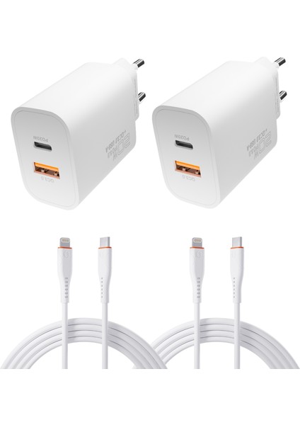 20W Çift Portlu Usb-C + Usb-A Hızlı Şarj Cihazı + 1 Metre Type-C To iPhone Lightning Kablo (2 li Set: 2 Adaptör + 2 Kablo) | Super Hızlı Şarj iPhone 15/16/17, Android, Ipad, Tablet Uyumlu