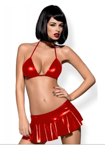 Fantezi Kırmızı Mini Etekli Seksi Sütyentakım Seksi Iç Giyim
