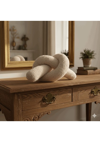 Mimo Dekoratif Düğüm, Kırlent, Yastık, Bej Renk