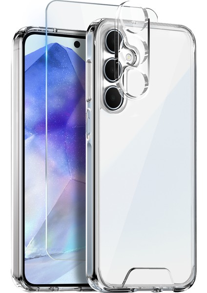 Samsung Galaxy A55 5g Şeffaf Pc+Tpu Telefon Kılıfı Seti Ekran Filmi + Lens Filmi ile (Yurt Dışından)