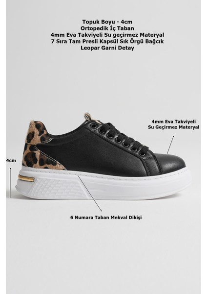 Vega Premium Platin Detaylı Siyah Kadın Sneaker