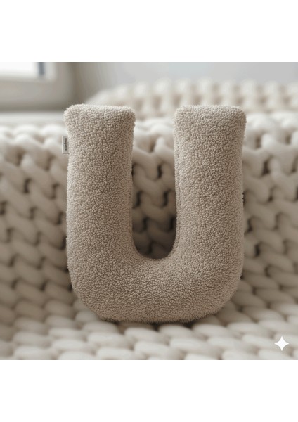 Litera, U Harfi, Yastık, Kırlent, Elyaf Dolgulu, Welsoft Kumaş, 40 cm