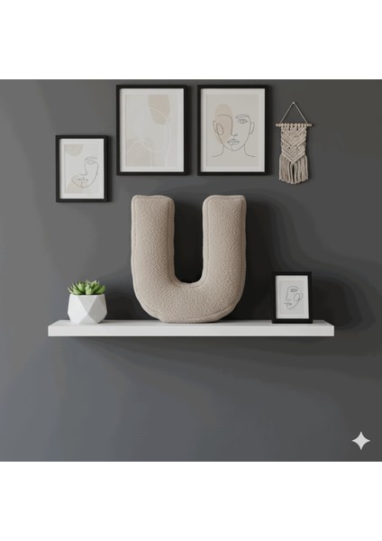 Litera, U Harfi, Yastık, Kırlent, Elyaf Dolgulu, Welsoft Kumaş, 40 cm indirimleri