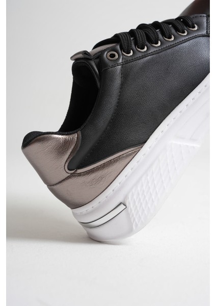 Vega Premium Platin Detaylı Siyah Kadın Sneaker