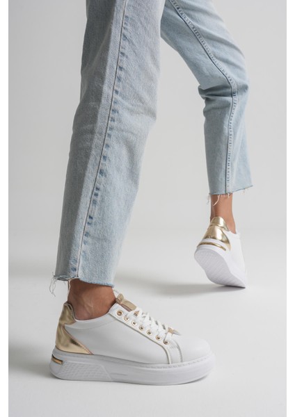 Vega Premium Altın Detaylı Beyaz Kadın Sneaker