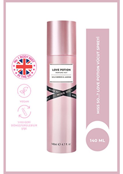 Love Potion Vücut Spreyi Elma ve Yasemin Notalarıyla 140 ml Vegan Ürün