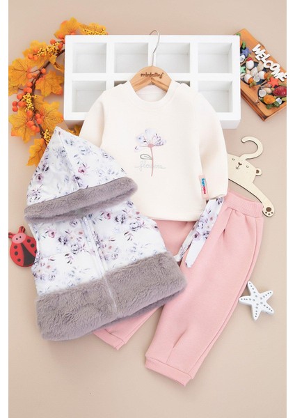 Kız Bebek Şardonlu Çiçekli Peluş Yelekli Takım 3 Parça 2603 fiyatları