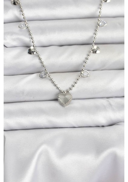 Pirinç Gümüş Renk Kalp Model Kadın Kolye fiyatları