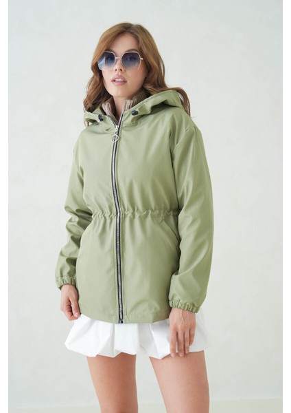 Içi Astarlı Su Geçirmez Kapüşonlu Fermuarlı Sık Dokuma Kadın Trençkot fırsatları