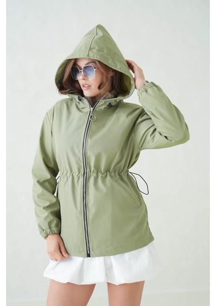 Içi Astarlı Su Geçirmez Kapüşonlu Fermuarlı Sık Dokuma Kadın Trençkot indirimleri