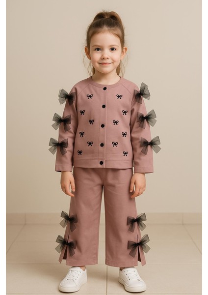 Kız Çocuk Gül Kurusu Fiyonklu Ikili Takım – Uzun Kollu Üst ve Pantolon 2575 fırsatları