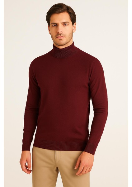 Erkek Bordo Yarım Balıkçı Yaka Triko Kazak 1003 modelleri