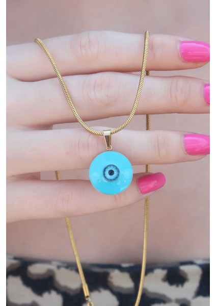 316L Çelik Gold Renk Nazar Boncuk Model Kadın Kolye fiyatları
