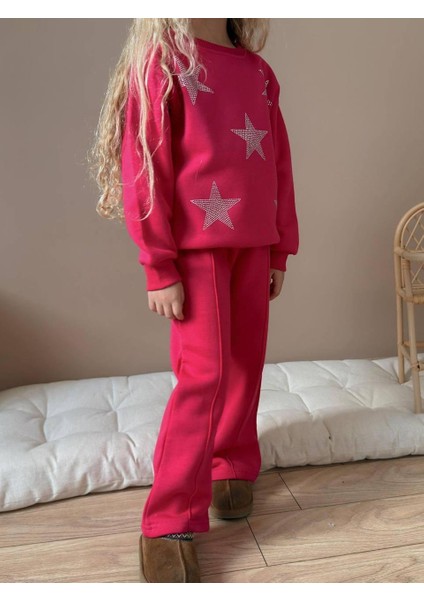 Yıldız Taş Detaylı 3 Iplik Şardonlu Kız Çocuk Eşofman Takımı - Kışlık Model 9098 indirimleri