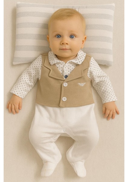 Erkek Bebek Krem-Bej Yelekli Takım Görünümlü Tulum – Şık Düğmeli Pamuklu 128652 fiyatları
