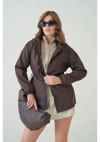 Içi Astarlı Su Geçirmez Kapüşonlu Fermuarlı Sık Dokuma Kadın Trençkot fiyatları