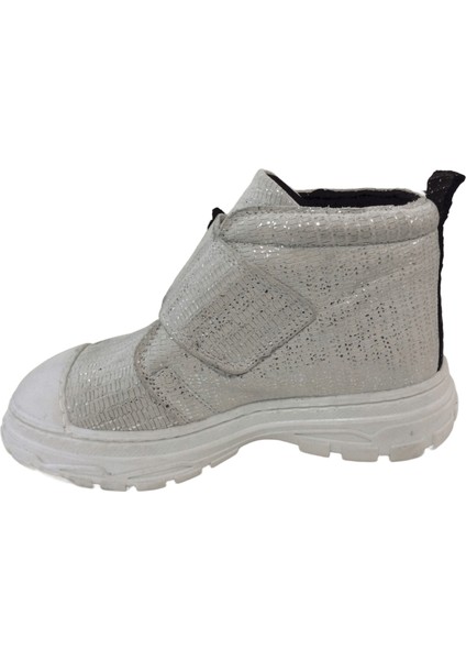 1001 Ridente Gümüş Simli Parlak Patik Kız Çocuk Bot % 100 Deri Kalın Tek Cırtlı modelleri