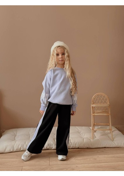 Lila Siyah Şeritli 3 Iplik Şardonlu Kız Çocuk Eşofman Takımı - Modern ve Rahat Kışlık Model 5045 fiyatları