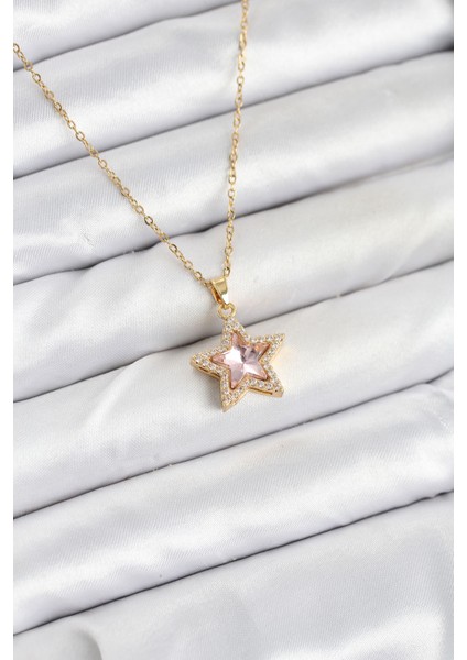 316L Çelik Zincir Pembe Taşlı Yıldız Model Kadın Kolye fiyatları