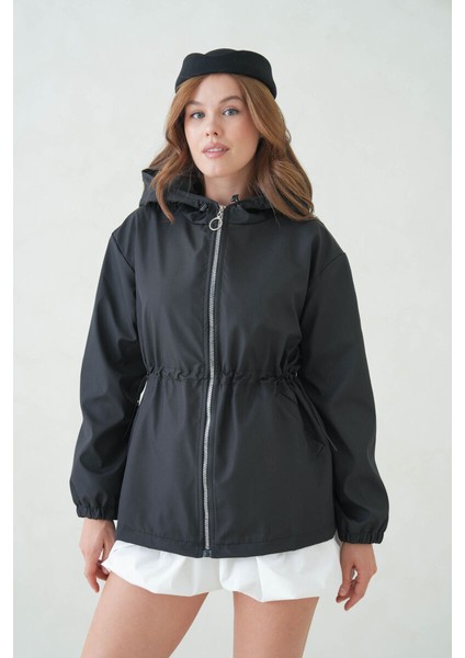 Içi Astarlı Su Geçirmez Kapüşonlu Fermuarlı Sık Dokuma Kadın Trençkot fırsatları