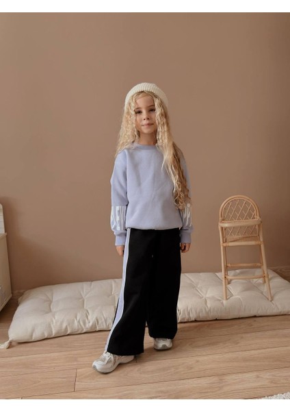 Lila Siyah Şeritli 3 Iplik Şardonlu Kız Çocuk Eşofman Takımı - Modern ve Rahat Kışlık Model 5045 fırsatları