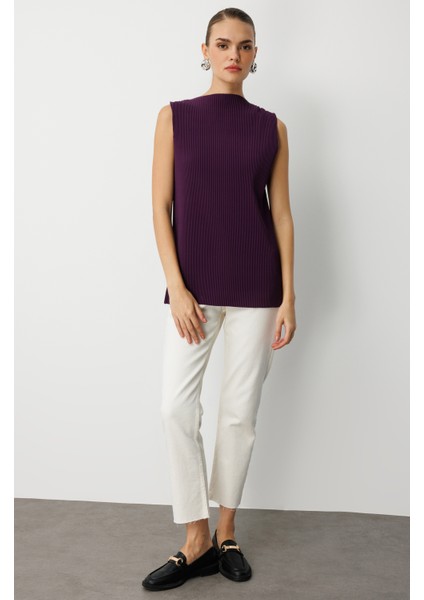 Full Ince Pilise Mor Kolsuz Şifon Bluz