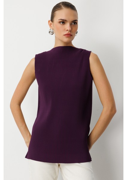 Full Ince Pilise Mor Kolsuz Şifon Bluz modelleri