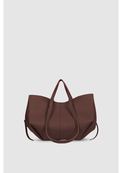 Arisa Ayarlanabilir Formlu Çift Saplı Cüzdanlı Büyük Tote Omuz, Kol ve El Çantası Acı Kahve