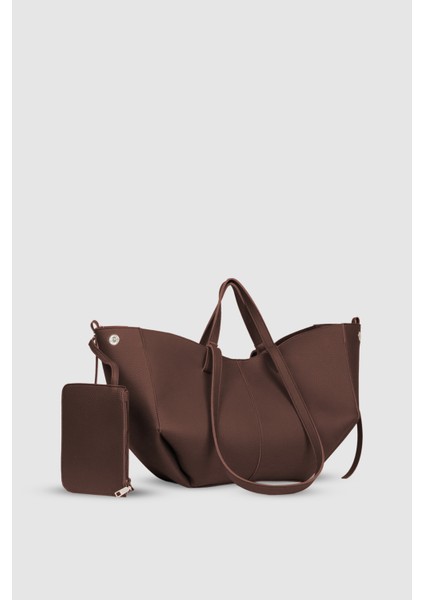 Arisa Ayarlanabilir Formlu Çift Saplı Cüzdanlı Büyük Tote Omuz, Kol ve El Çantası Acı Kahve modelleri