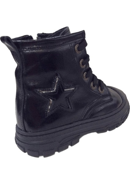 1001 Ridente Siyah Yıldızlı Patik Kız Çocuk Bot % 100 Deri Bağcık ve Fermuarlı fırsatları