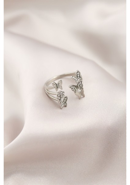 Gümüş Renk Metal Kelebek Model Kadın Yüzük fiyatları