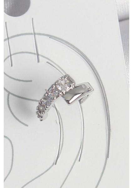 Heyf Pirinç Gümüş Renk Zirkon Taşlı Kadın Kıkırdak Küpe