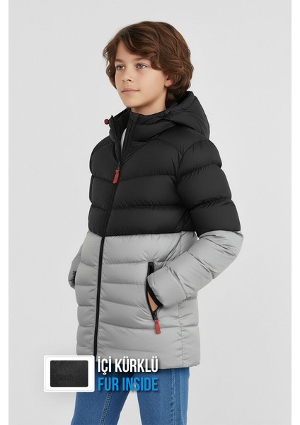 İçi Kürklü Su ve Rüzgar Geçirmez Erkek Çocuk Mont