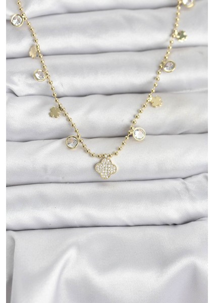 Pirinç Gold Renk Yonca Model Kadın Kolye fiyatları