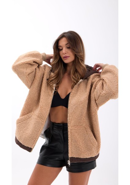 Peluş Kapüşonlu Fermuarlı Mont fiyatları