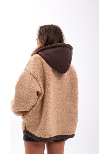 Peluş Kapüşonlu Fermuarlı Mont indirimleri