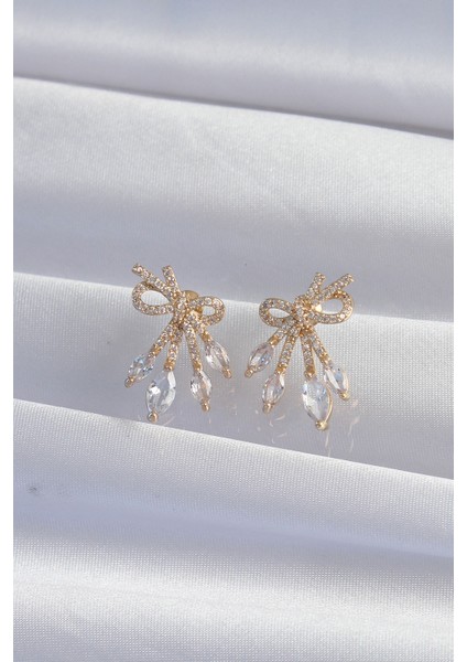 Pirinç Gold Renk Zirkon Taşlı Fiyonk Küpe fiyatları