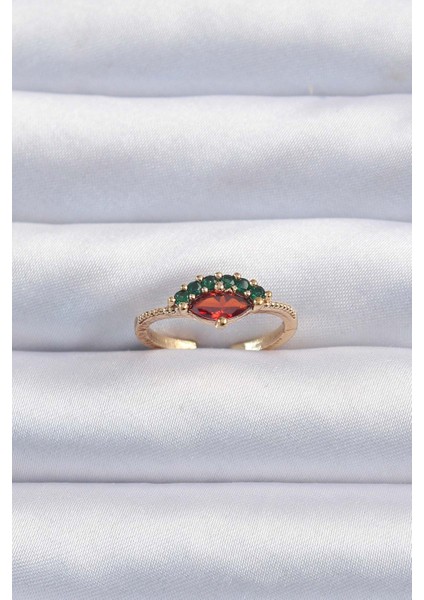 Pirinç Altın Renk Renkli Zirkon Taşlı Ayarlanabilir Karpuz Model Yüzük fiyatları