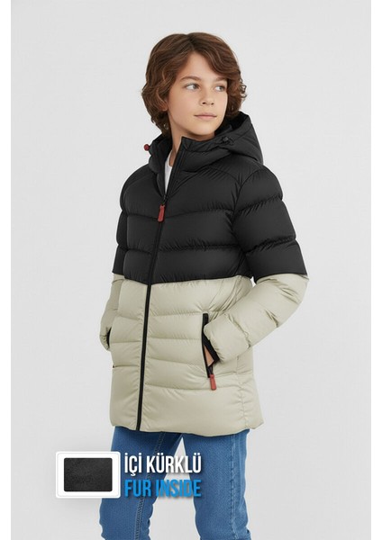 İçi Kürklü Su ve Rüzgar Geçirmez Erkek Çocuk Mont