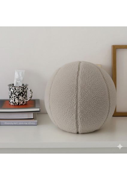 , Ballo, Dekoratif Top Kırlent, Yastık, Çap 25 Cm, Bej Renk, KRL2502-40