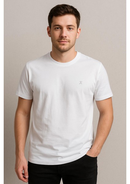 Erkek Beyaz Bisiklet Yaka Basic Tişört – Günlük Şıklık 2564 indirimleri
